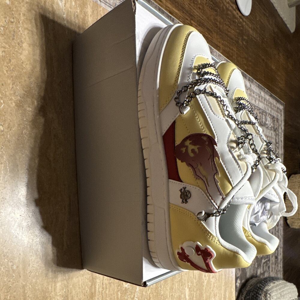 WATSON Men's Low Top Lace-Up Sneaker Skull Chain Yellow/White/Red - Picture 3 of 9